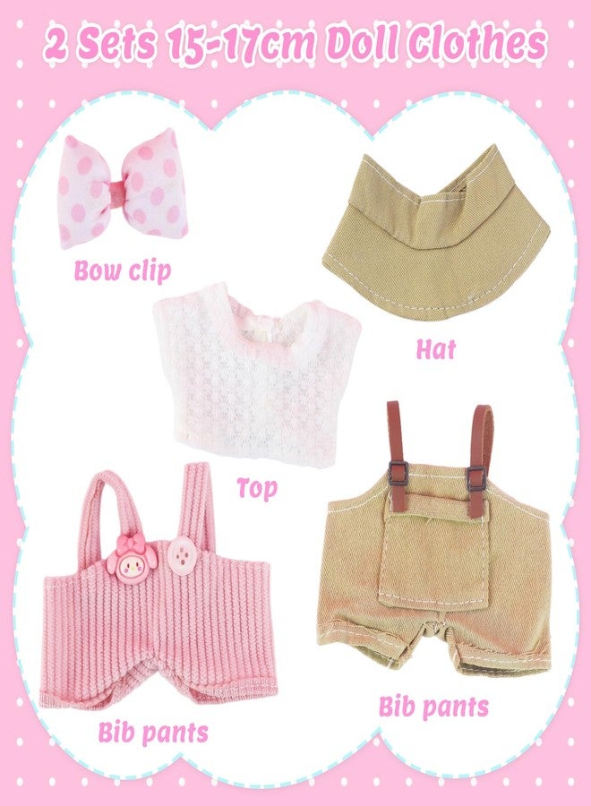 18INDC 2 Sets Doll Clothes Outfit Sets - 5 Pcs 15-17cm Dolls Accessories with Bow Clip & Hat for 6.7in/17cm Dolls Dress Up (No Doll & Shoes) - Image 2